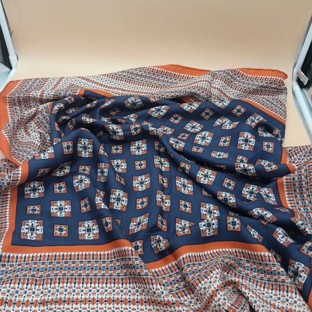 Vintage YSL Silk Scarf Yves Saint Laurent 32x34 GUC Blue Orange White - Picture 4 of 4